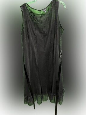 2 Piece Black Sparkly Polka Dot Mesh Overlay Top with Silky Black Dress